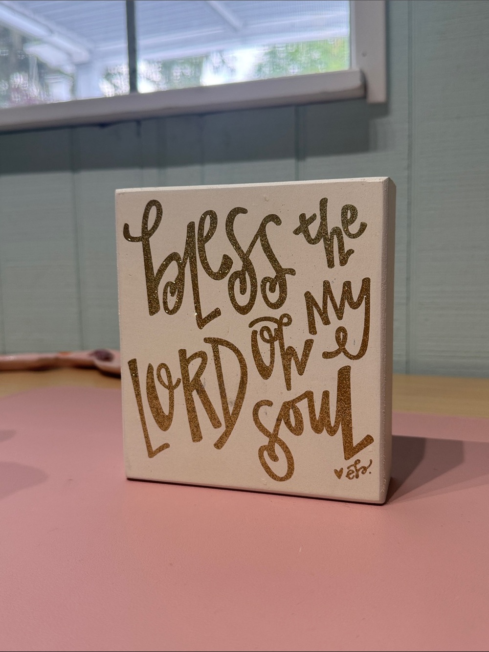 Inspirational Wall Plaque - Gold Glitter Text on Cream Wood